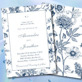 Dusty Blue Vintag Floral French Wedding Einladung