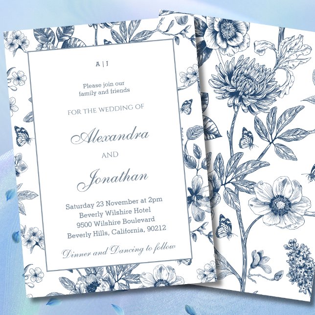 Dusty Blue Vintag Floral French Wedding Einladung (Von Creator hochgeladen)