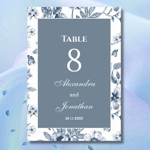 Dusty Blue Vintag Floral French Wedding Tischnummer