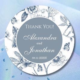 Dusty Blue Vintag Floral French Wedding Vielen Dan Runder Aufkleber