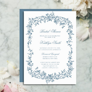 Dusty Blue Vintag Floral Script Brautparty Einladung
