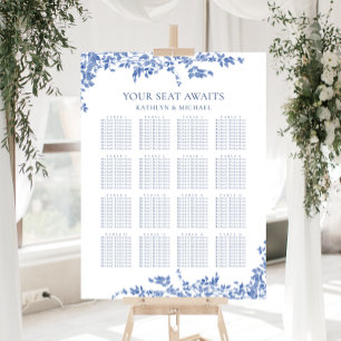 Dusty Blue Vintag Floral Wedding 16 Table Seating Poster