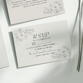 Dusty Blue Vintag Floral Wedding RSVP Card