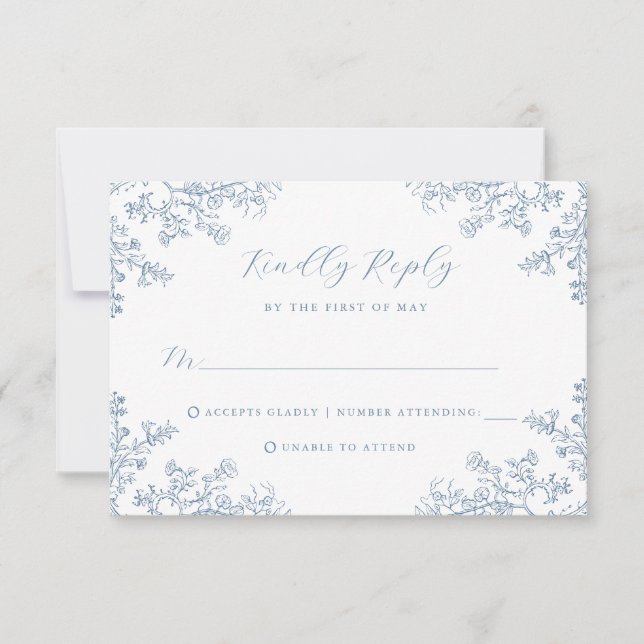 Dusty Blue Vintag Floral Wedding RSVP Card (Vorderseite)