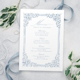 Dusty Blue Vintag Frame Elegante Script Wedding Menükarte
