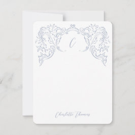 Dusty Blue Vintag Geblüht Monogram Stationery Mitteilungskarte