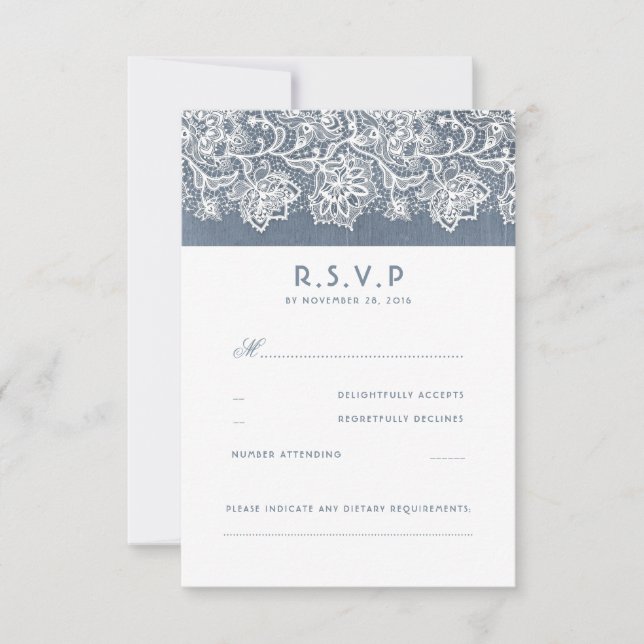 Dusty Blue Vintag Lace Wedding RSVP (Vorderseite)