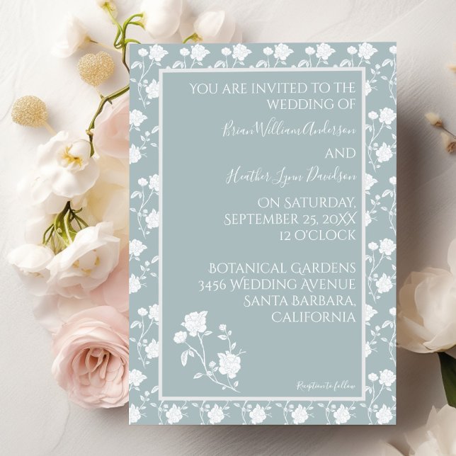 Dusty Blue Vintag Rose Hochzeit Einladung (Dusty Blue Rose Wedding Invitation)