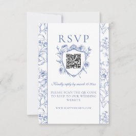Dusty Blue Vintag Rose Wappen Hochzeitsstichcode RSVP Karte