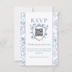 Dusty Blue Vintag Rose Wappen Hochzeitsstichcode RSVP Karte
