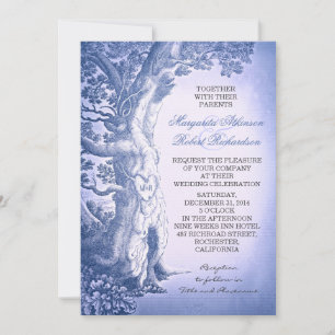 Dusty Blue Vintag Rustic Liebe Tree Hochzeit Einladung