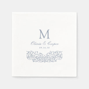 Dusty Blue Vintag Verziert Classic Monogram Weddin Serviette