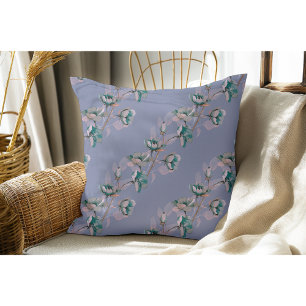 Dusty Blue Vintag Watercolor Blue Blume Streifen Kissen