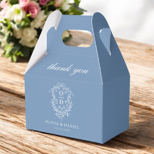 Dusty Blue Wappen Floral Monogram Wedding Modern Geschenkschachtel