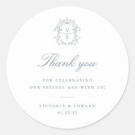 Dusty Blue Wappen Monogram Wedding Vielen Dank Runder Aufkleber