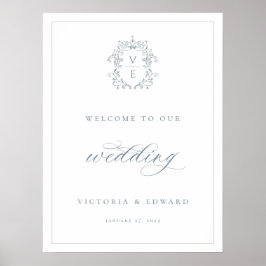 Dusty Blue Wappen Monogram Wedding Welcome Poster