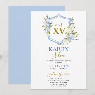 Dusty Blue Wappen Quinceanera Einladung