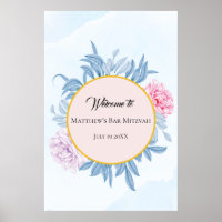 Dusty Blue Watercolor Bar Bat Mitzvah Willkommen