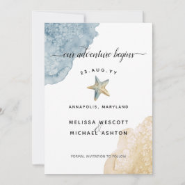 Dusty Blue Watercolor Beach Moderne Hochzeit an de Save The Date