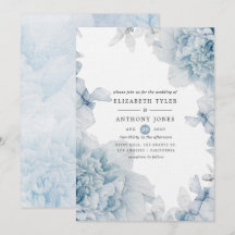 Dusty Blue Watercolor Blühende Hochzeit Einladung