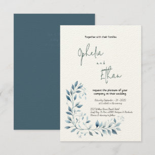 Dusty Blue Watercolor Blühende Hochzeit Einladung