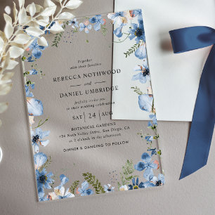Dusty Blue Watercolor Blume Hochzeit Acryleinladungen