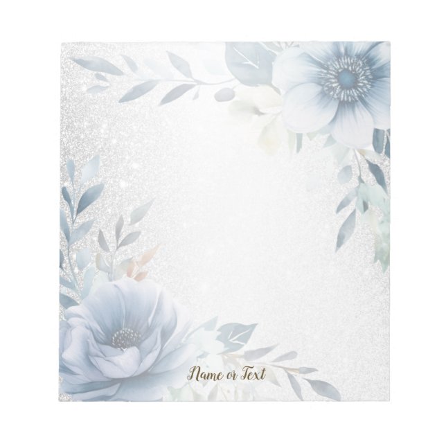 Dusty Blue Watercolor Blume Silver Elegante Notizblock (Vorderseite)