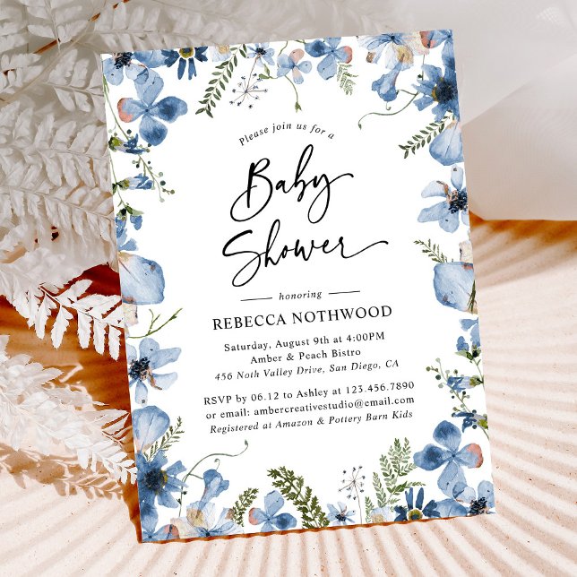 Dusty Blue Watercolor Blumenjungen Babydusche Einladung (Von Creator hochgeladen)
