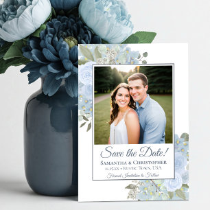 Dusty Blue Watercolor Boho Floral Foto Wedding Save The Date