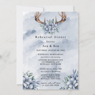 Dusty Blue Watercolor Deer Antler Probe Abendessen Einladung