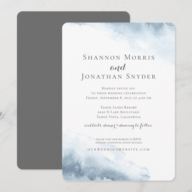 Dusty Blue Watercolor Einladungen für Hochzeiten (Vorne/Hinten)