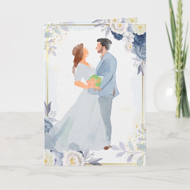 Dusty Blue Watercolor Elegantes Blumenambiente Dankeskarte (Vorderseite)