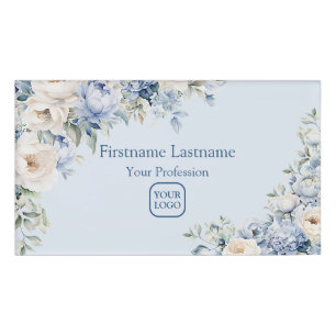 Dusty Blue Watercolor Elfenbeinfarben Blätter Rust Namenschild