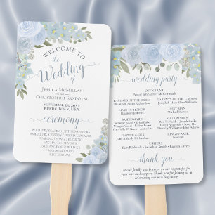 Dusty Blue Watercolor Floral Boho Wedding Program Fächer