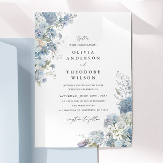 Dusty Blue Watercolor Floral Elegant Wedding Einladung