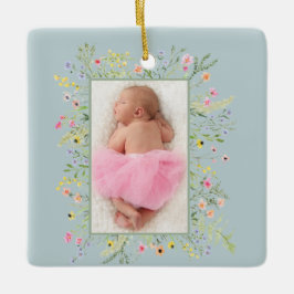 Dusty Blue Watercolor Floral Frame Foto Keramikornament