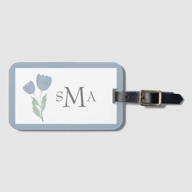 Dusty Blue Watercolor Floral Gepäckanhänger (Vorderseite (Horizontal))