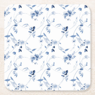 Dusty Blue Watercolor Floral Pattern Wedding Rechteckiger Pappuntersetzer