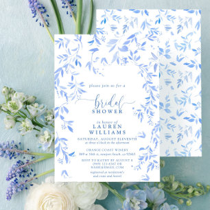 Dusty Blue Watercolor Floral Script Brautparty Einladung