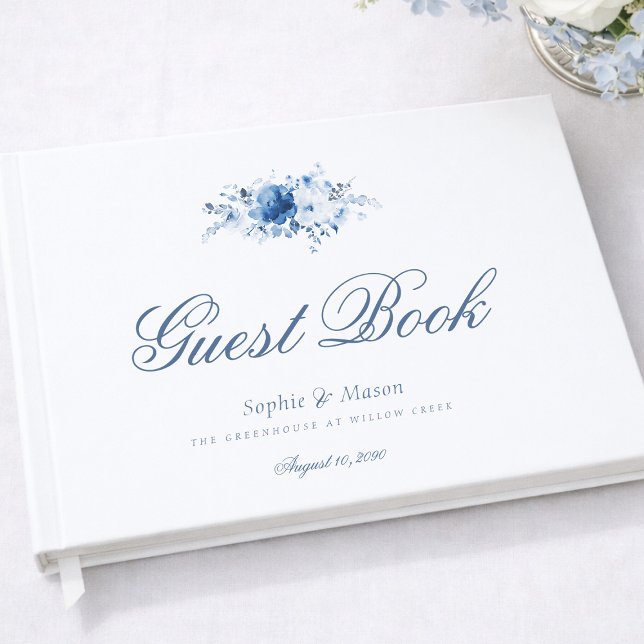 Dusty Blue Watercolor Floral Wedding Gästebuch (Von Creator hochgeladen)