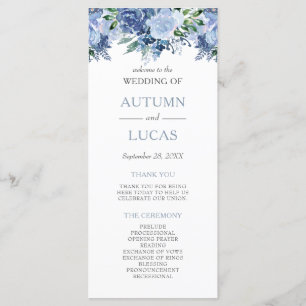 Dusty Blue Watercolor Floral Wedding Programm