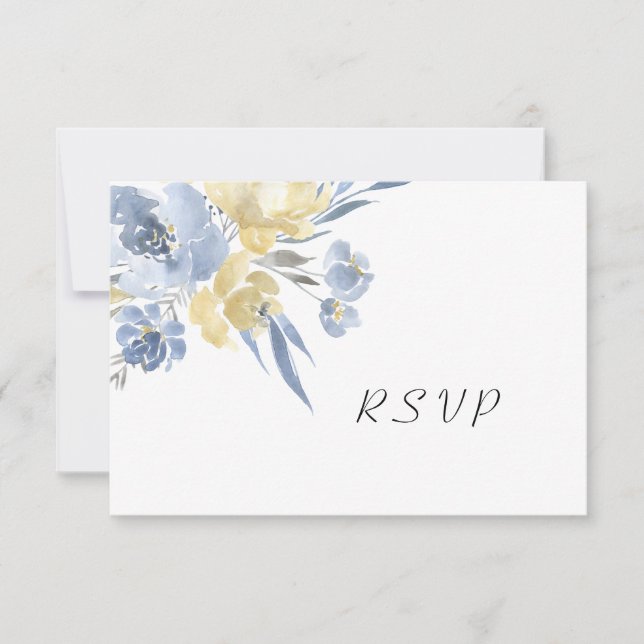 Dusty Blue Watercolor Floral Wedding RSVP Karte (Vorderseite)