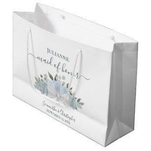 Dusty Blue Watercolor Floral Wedding Trauzeugin Große Geschenktüte