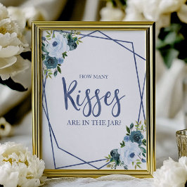 Dusty Blue Watercolor Floral Wie viele Küsse signi Poster