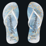 Dusty Blue Watercolor Gold Bridesmaid Gefallen Flip Flops<br><div class="desc">Sie werden dieses staubblaue Aquarelldesign mit goldgeometrischen Kreisen und Glitzer Liebe finden. Ideal für Ihren Hochzeitsort!</div>