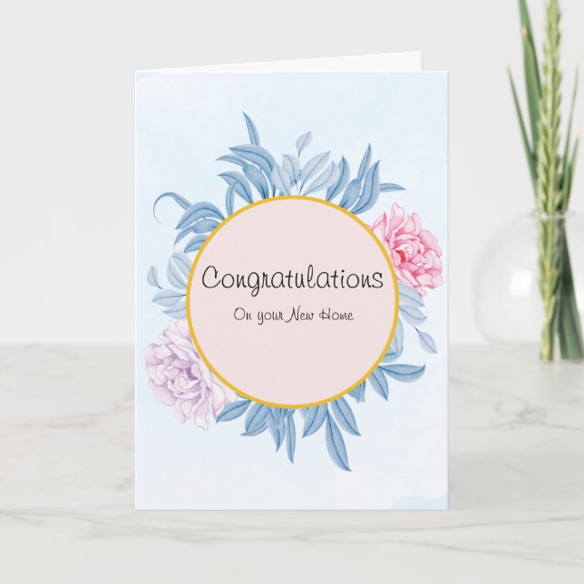 Dusty Blue Watercolor Gratulationen Neue Zuhause Karte (Vorderseite)