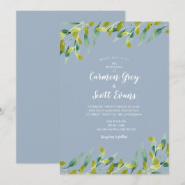 Dusty Blue Watercolor Greenery Eucalyptus Wedding Einladung
