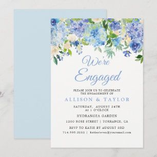 Dusty Blue Watercolor Hydrangea Engagement Party Einladung