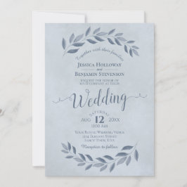 Dusty Blue Watercolor Laurel Blätter Wedding Einladung