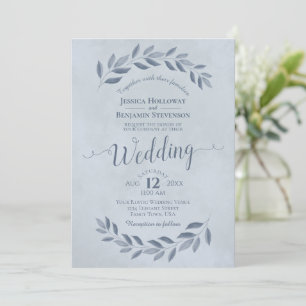 Dusty Blue Watercolor Laurel Blätter Wedding Einladung